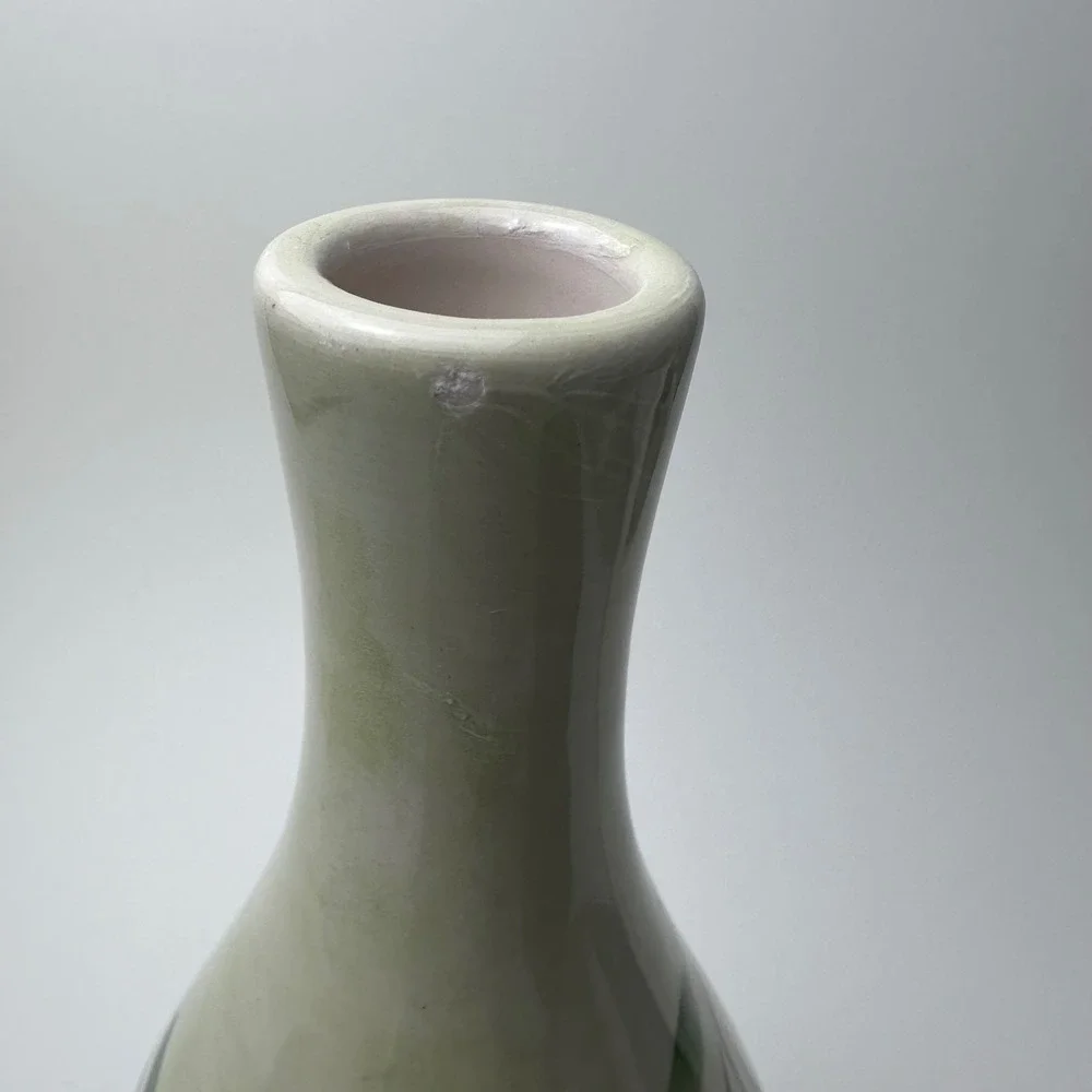 Ceramica AM Italy Hand Decorated Olive Branch Ceramic Vase Blue Cream 10 Inch